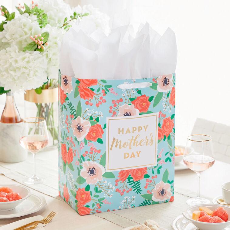 Hallmark 17" Teal Floral XL Mother's Day Gift Bag With Tissue