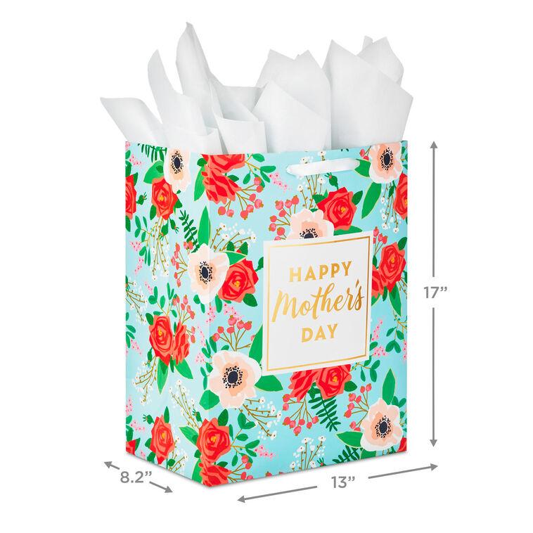Hallmark 17" Teal Floral XL Mother's Day Gift Bag With Tissue