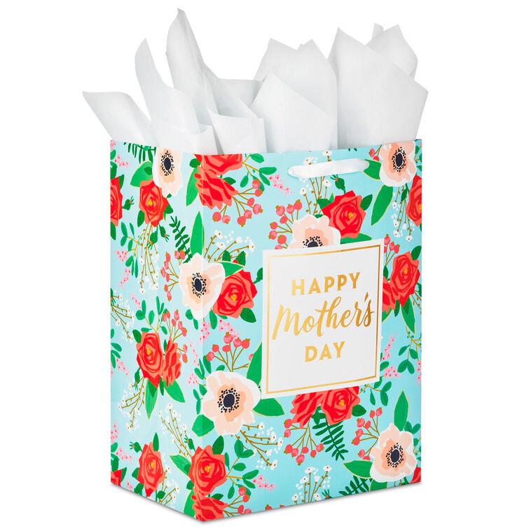 hallmark 17" Teal Floral XL Mother's Day Gift Bag With Tissue