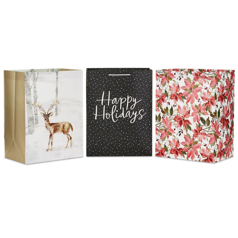 hallmark 17" Wintry Watercolor 3-Pack Assortment X-Deep Christmas Gift Bags
