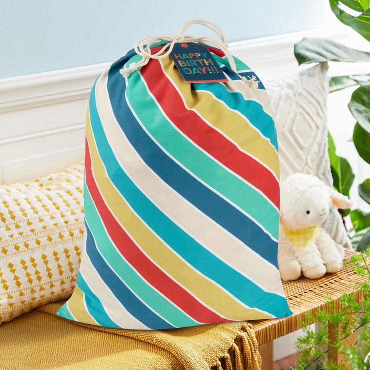 Hallmark 28" Bold Diagonal Stripes Birthday Canvas Gift Sack With Gift Tag
