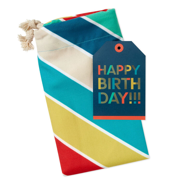 Hallmark 28" Bold Diagonal Stripes Birthday Canvas Gift Sack With Gift Tag