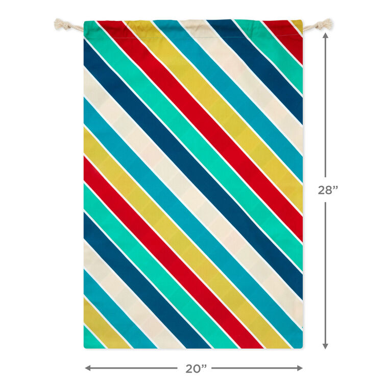 Hallmark 28" Bold Diagonal Stripes Birthday Canvas Gift Sack With Gift Tag