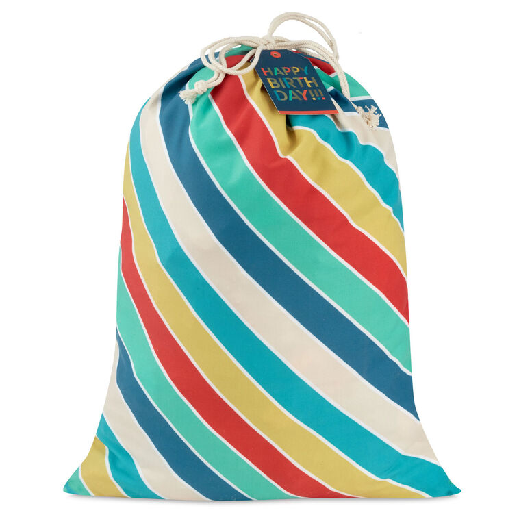 hallmark 28" Bold Diagonal Stripes Birthday Canvas Gift Sack With Gift Tag