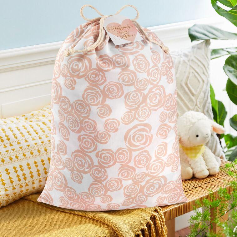 Hallmark 28" Pink Roses On Ivory Wedding Canvas Gift Sack With Gift Tag