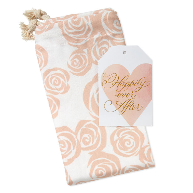 Hallmark 28" Pink Roses On Ivory Wedding Canvas Gift Sack With Gift Tag
