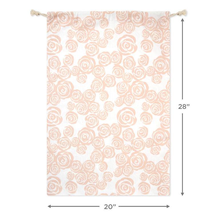 Hallmark 28" Pink Roses On Ivory Wedding Canvas Gift Sack With Gift Tag