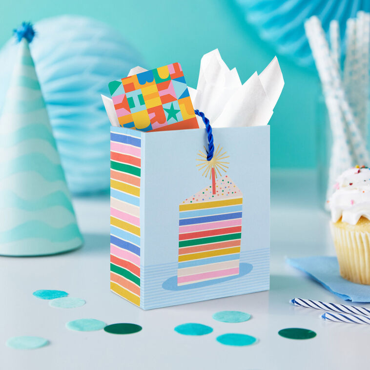 Hallmark 4.6" Colorful Cake Slice On Blue Gift Card Holder Mini Bag