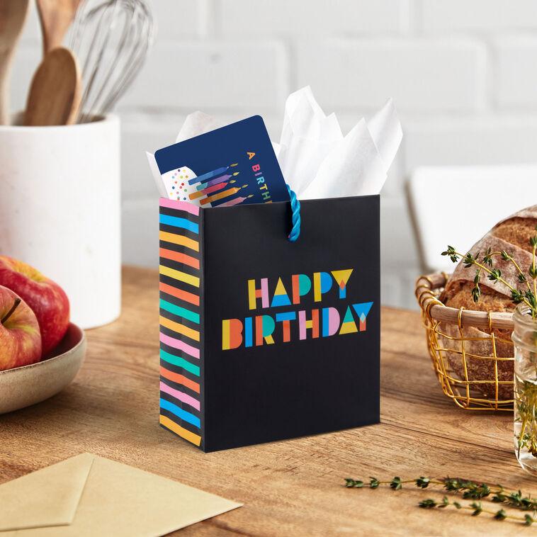 Hallmark 4.6" Colorful Wishes On Black Birthday Gift Card Holder Mini Bag