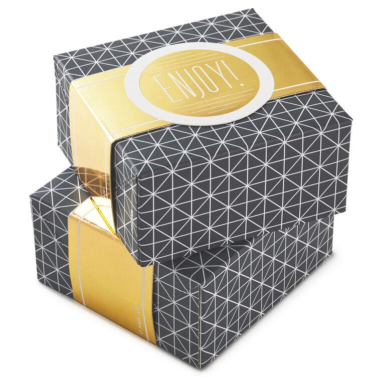 hallmark 4" Gray Geometric 2-Pack Gift Boxes With Gold Bands