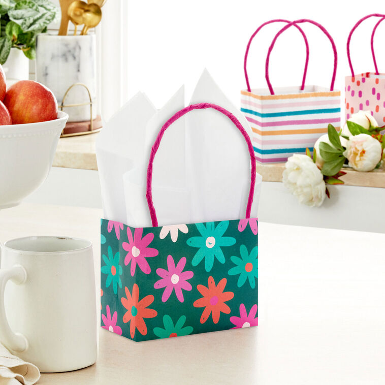 Hallmark 4" Patterned Pink Mini Horizontal Gift Bag Bundle