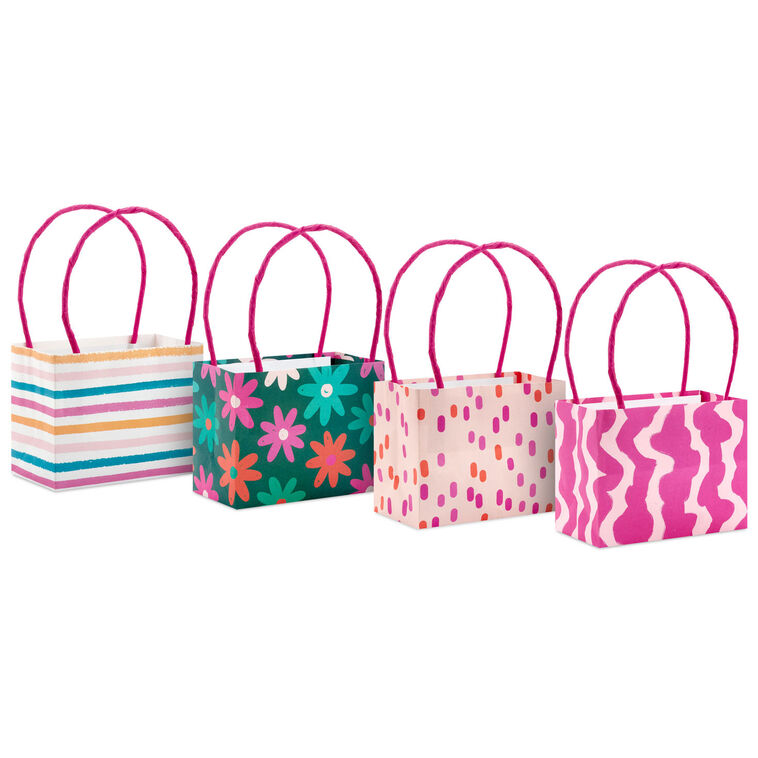 hallmark 4" Patterned Pink Mini Horizontal Gift Bag Bundle