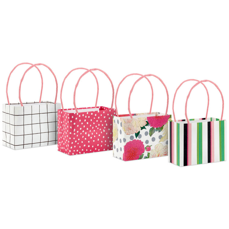 hallmark 4" Pink Garden Floral Mini Horizontal Gift Bag Bundle