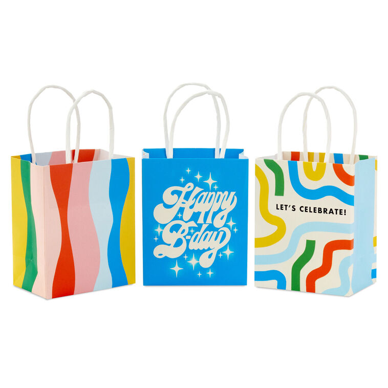 hallmark 4" Retro Birthday 3-Pack Gift Card Holder Mini Bags