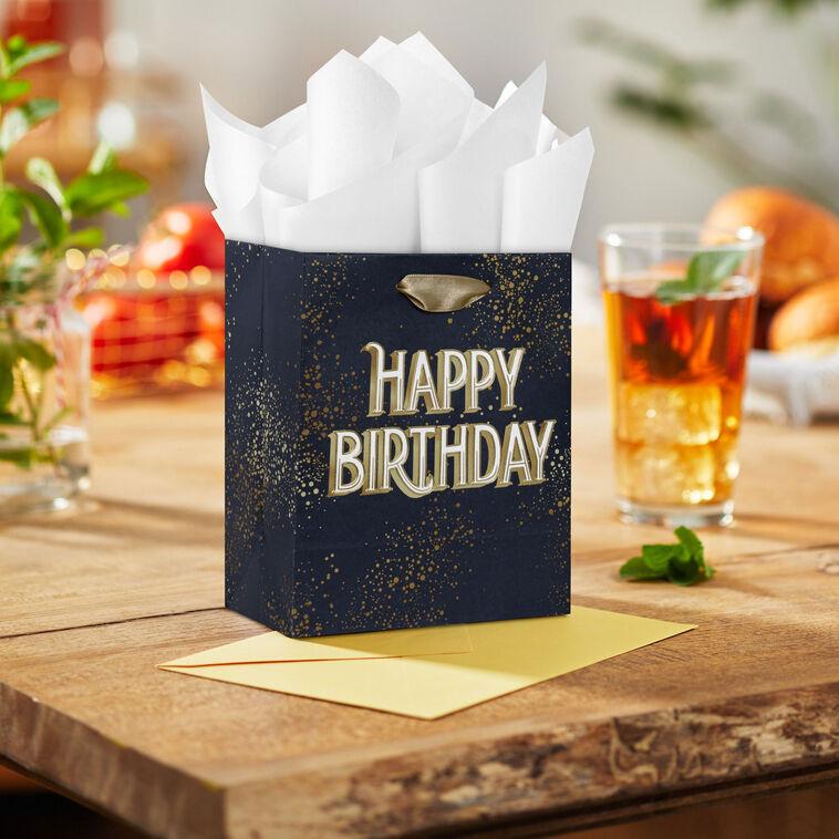 Hallmark 6.5" Gold And White Wishes On Navy Small Birthday Gift Bag