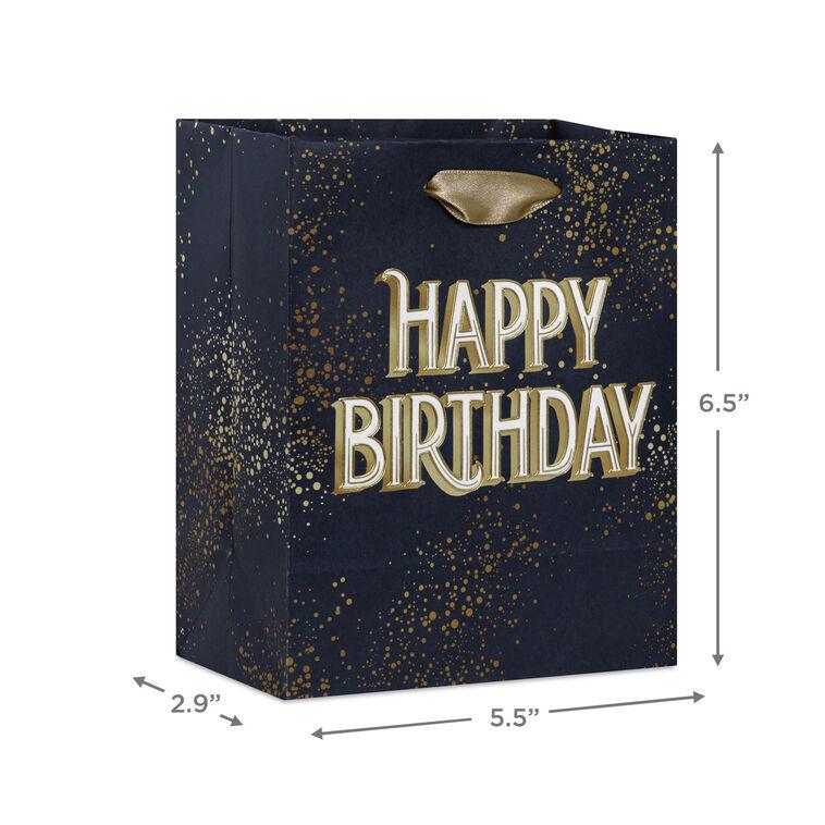 Hallmark 6.5" Gold And White Wishes On Navy Small Birthday Gift Bag