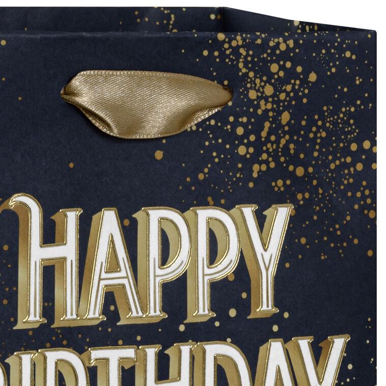 Hallmark 6.5" Gold And White Wishes On Navy Small Birthday Gift Bag