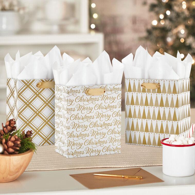 Hallmark 6.5" Ivory And Gold 6-Pack Assorted Small Christmas Gift Bag Bundle