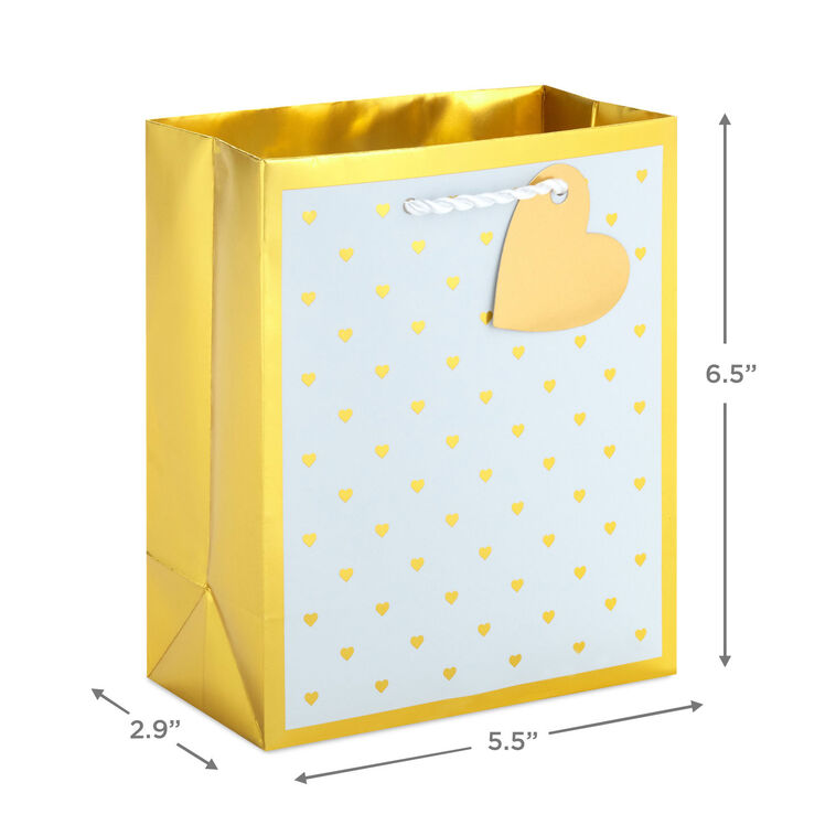 Hallmark 6.5" Mini Gold Hearts On White Metallic Small Gift Bag
