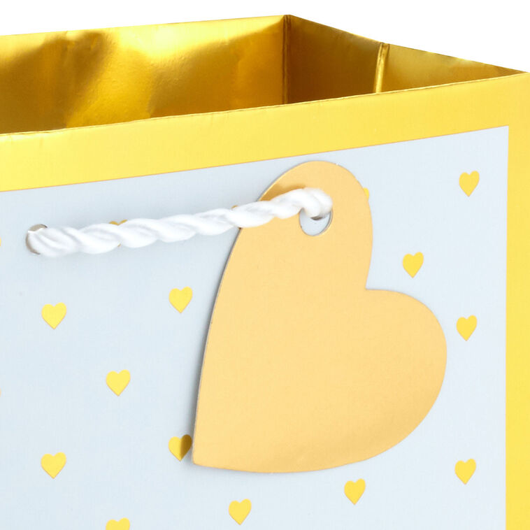 Hallmark 6.5" Mini Gold Hearts On White Metallic Small Gift Bag
