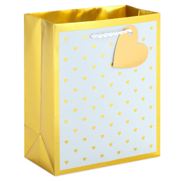 hallmark 6.5" Mini Gold Hearts on White Metallic Small Gift Bag