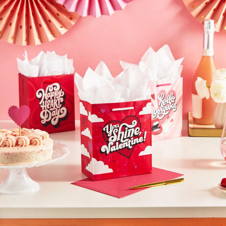Hallmark 6.5" Pink And Red Retro 6-Pack Assorted Small Gift Bags