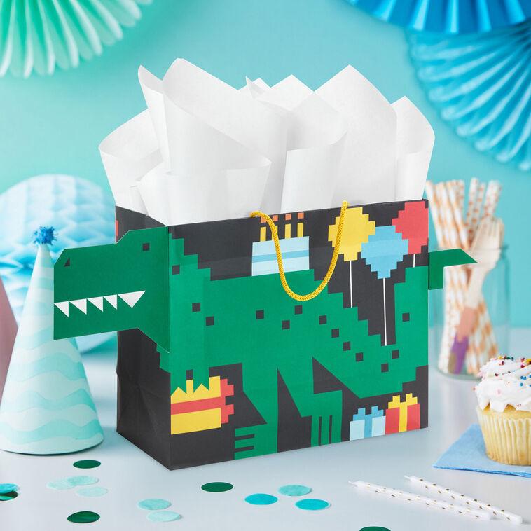 Hallmark 7.7" 8-Bit Dinosaur Medium Horizontal Birthday Gift Bag