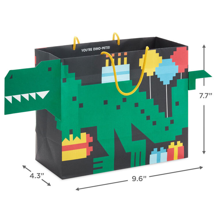 Hallmark 7.7" 8-Bit Dinosaur Medium Horizontal Birthday Gift Bag