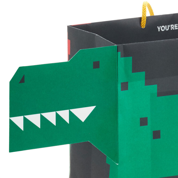 Hallmark 7.7" 8-Bit Dinosaur Medium Horizontal Birthday Gift Bag