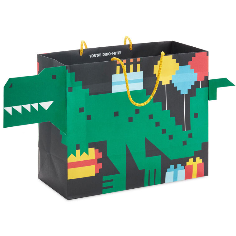 hallmark 7.7" 8-Bit Dinosaur Medium Horizontal Birthday Gift Bag