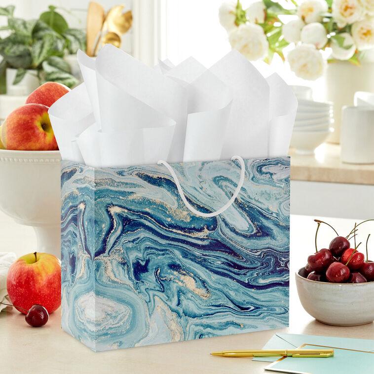 Hallmark 7.7" Blue Green And Gold Marbled Medium Horizontal Gift Bag