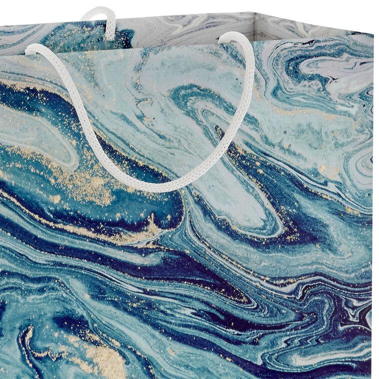 Hallmark 7.7" Blue Green And Gold Marbled Medium Horizontal Gift Bag