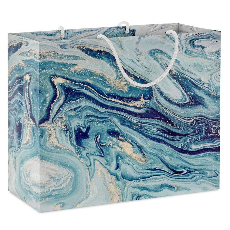 hallmark 7.7" Blue Green and Gold Marbled Medium Horizontal Gift Bag