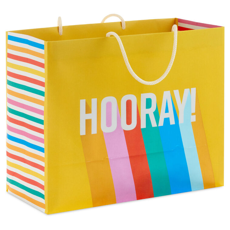 hallmark 7.7" Hooray on Yellow Medium Horizontal Gift Bag