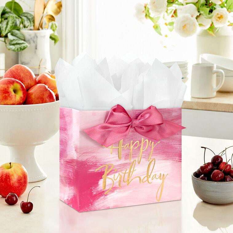 Hallmark 7.7" Pink Watercolor Medium Horizontal Birthday Gift Bag