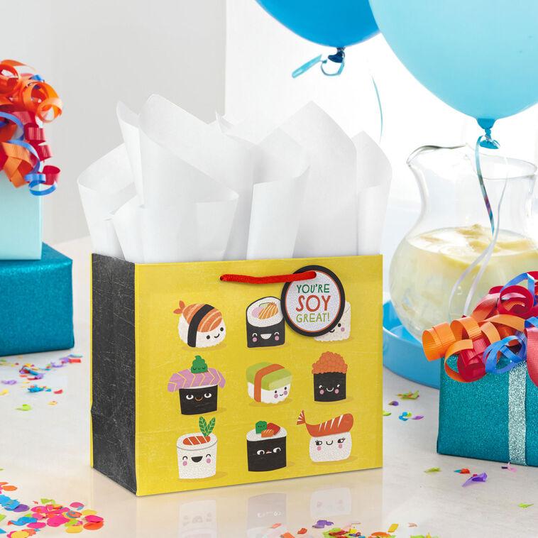 Hallmark 7.7" Sushi Smiles On Yellow Medium Horizontal Gift Bag