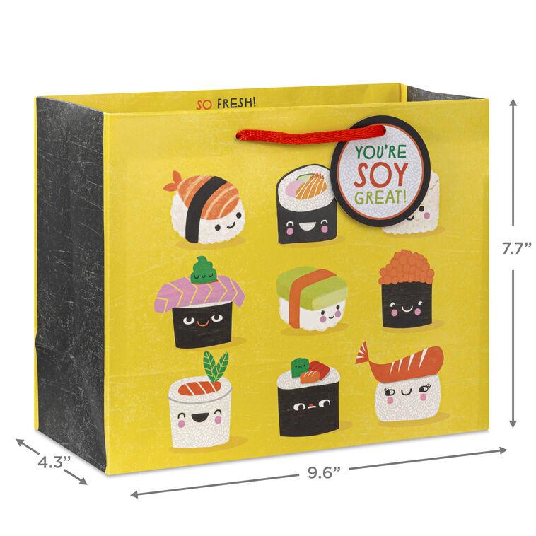 Hallmark 7.7" Sushi Smiles On Yellow Medium Horizontal Gift Bag