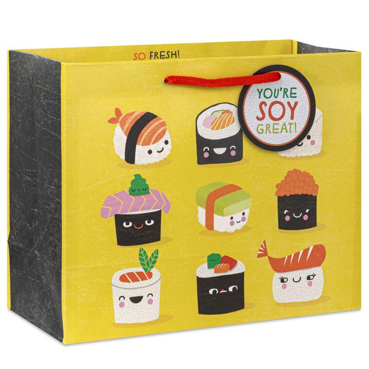 hallmark 7.7" Sushi Smiles on Yellow Medium Horizontal Gift Bag