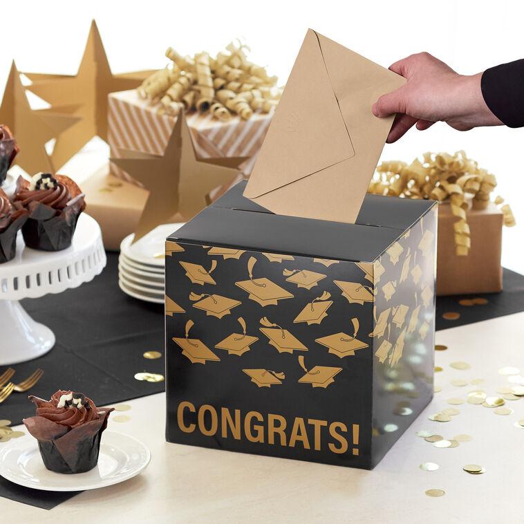 Hallmark 8.5" Mortarboards On Black Graduation Card Box