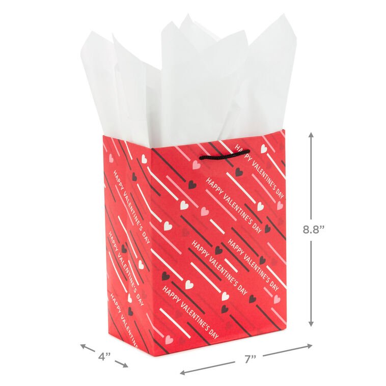 Hallmark 8.8" Diagonal Hearts And Stripes 3-Pack Medium Valentine's Day Gift Bags With Tissue Paper