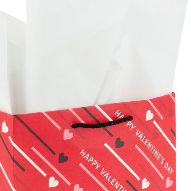 Hallmark 8.8" Diagonal Hearts And Stripes 3-Pack Medium Valentine's Day Gift Bags With Tissue Paper