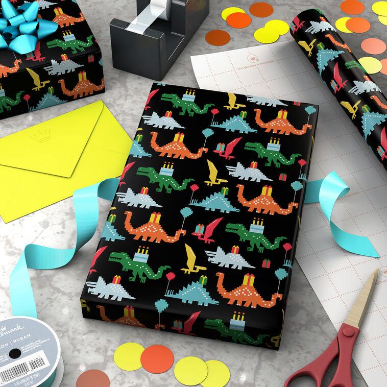 Hallmark 8-Bit Dinosaurs Birthday Wrapping Paper 20 Sq. Ft