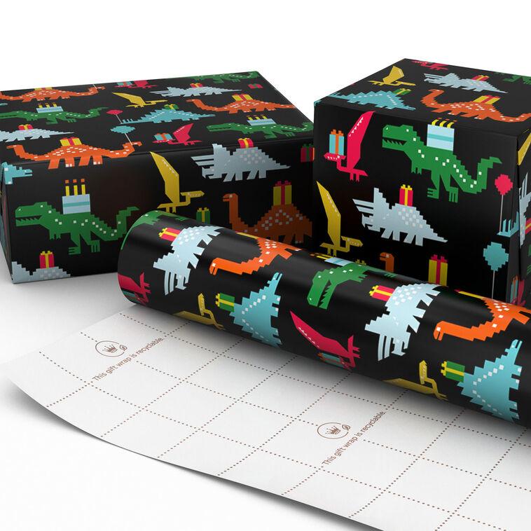 Hallmark 8-Bit Dinosaurs Birthday Wrapping Paper 20 Sq. Ft