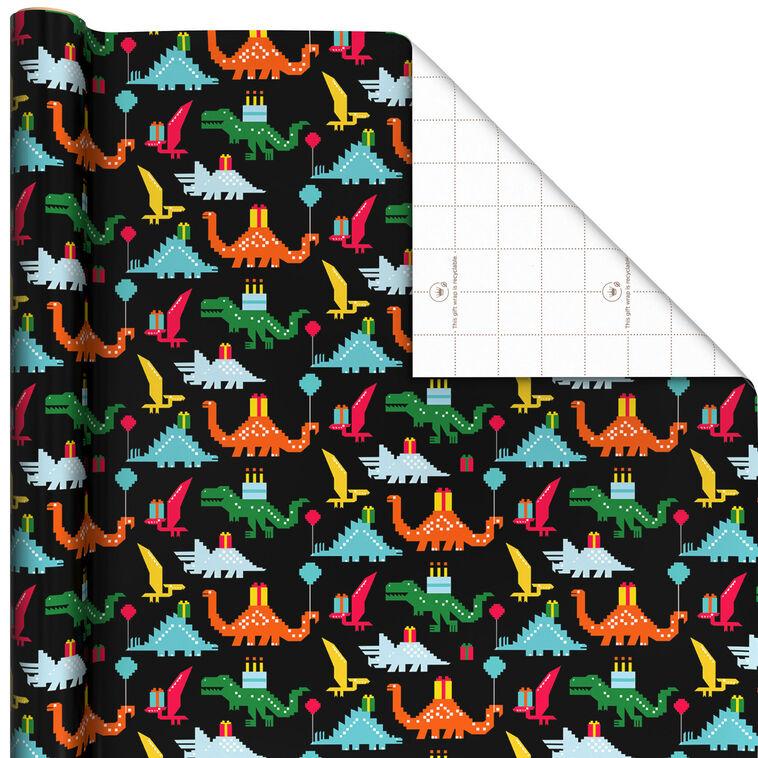 hallmark 8-Bit Dinosaurs Birthday Wrapping Paper 20 sq. ft