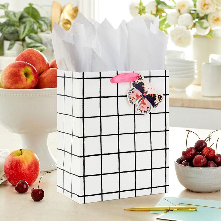 Hallmark 9.6" Black And White Windowpane Medium Gift Bag