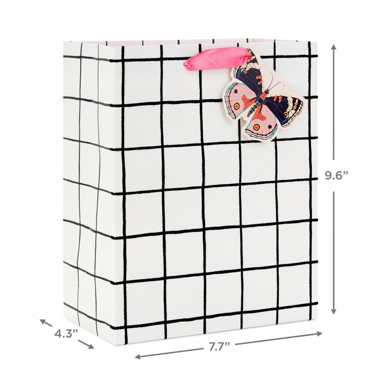 Hallmark 9.6" Black And White Windowpane Medium Gift Bag