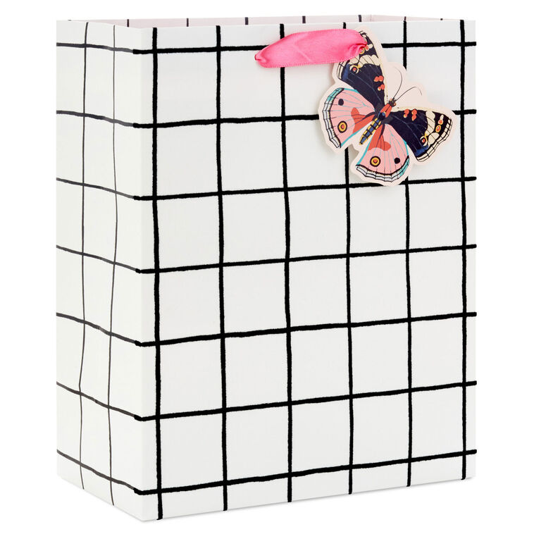 hallmark 9.6" Black and White Windowpane Medium Gift Bag