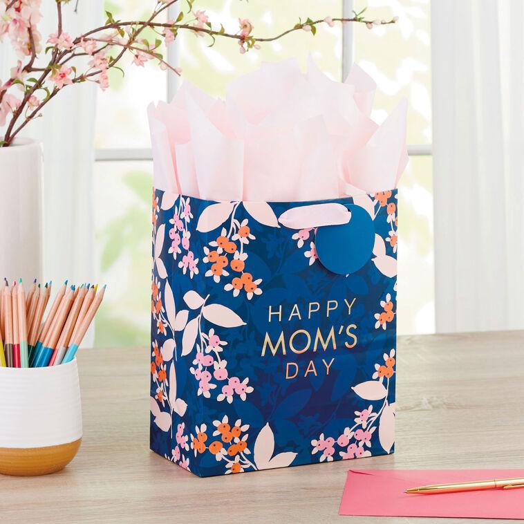 Hallmark 9.6" Floral On Navy Medium Mother's Day Gift Bag With Tissue