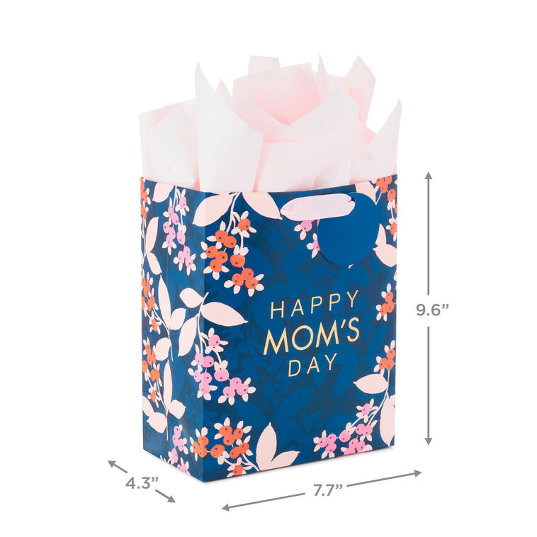 Hallmark 9.6" Floral On Navy Medium Mother's Day Gift Bag With Tissue