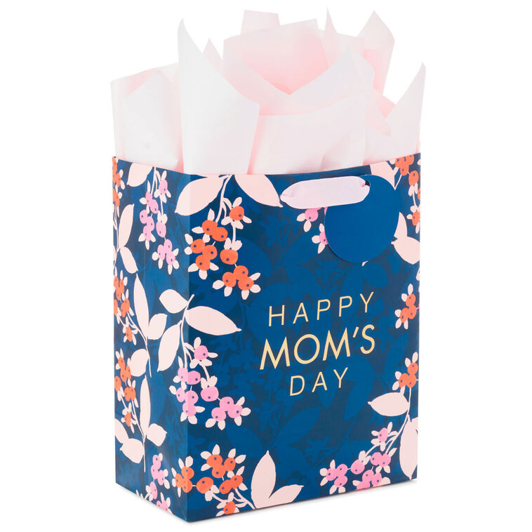 hallmark 9.6" Floral on Navy Medium Mother's Day Gift Bag With Tissue